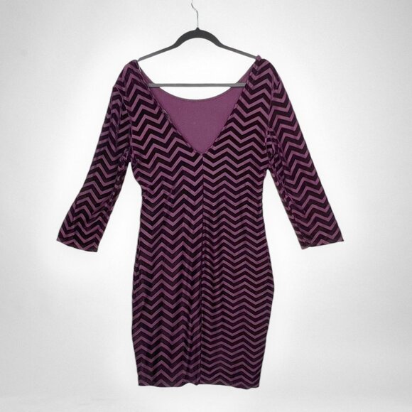 Forever 21+ 1X Womens Burgundy Chevron Print Dress With 3/4 Sleeves Casual - Picture 2 of 7